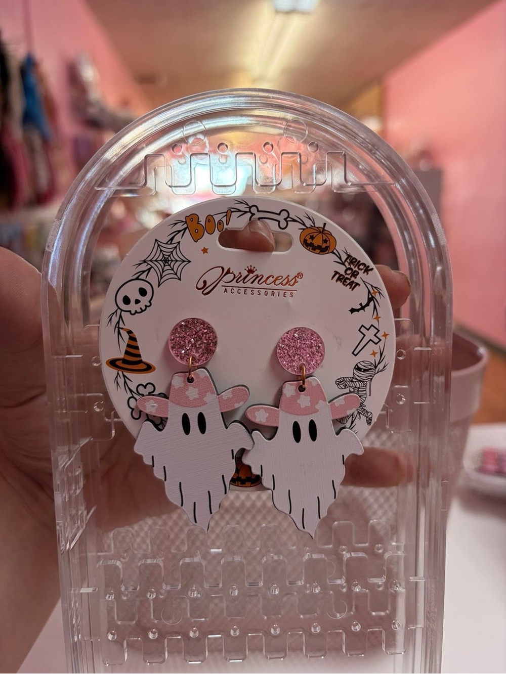 Pink Glitter Ghost Drop Earrings for Kids
